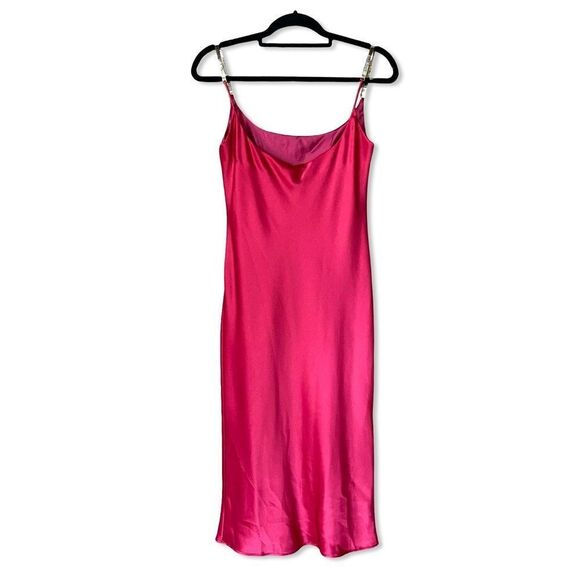 GALVAN LONDON Christiane Chain-Trimmed Satin Midi Slip Dress pink $1035 NWT 6 - Picture 5 of 10